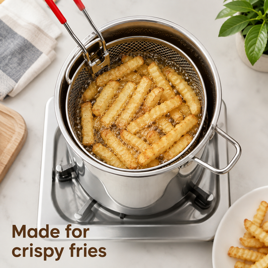 Deep Frying Pot – Stainless Steel with Strainer Basket