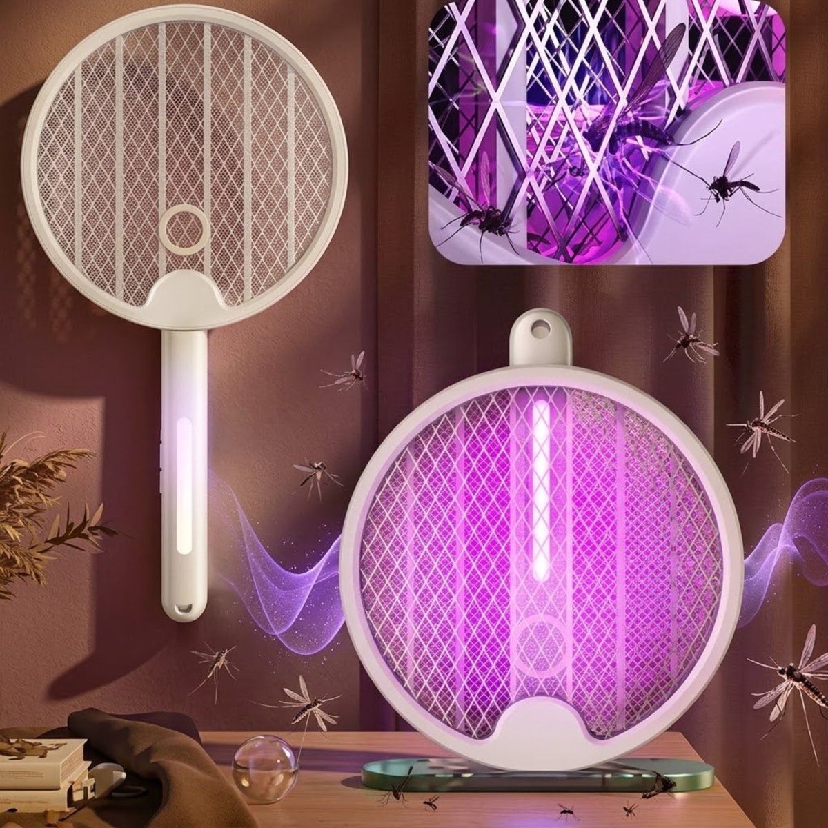 Foldable Electric Mosquito Racket – UV Light Stand