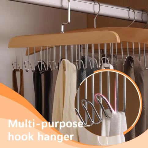 8-Hook Wooden Hanger – Belt & Scarf Organizer