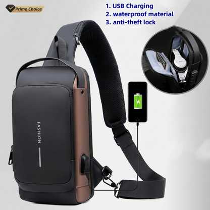 Anti Theft Crossbody Bag for Men – USB, Hard Shell