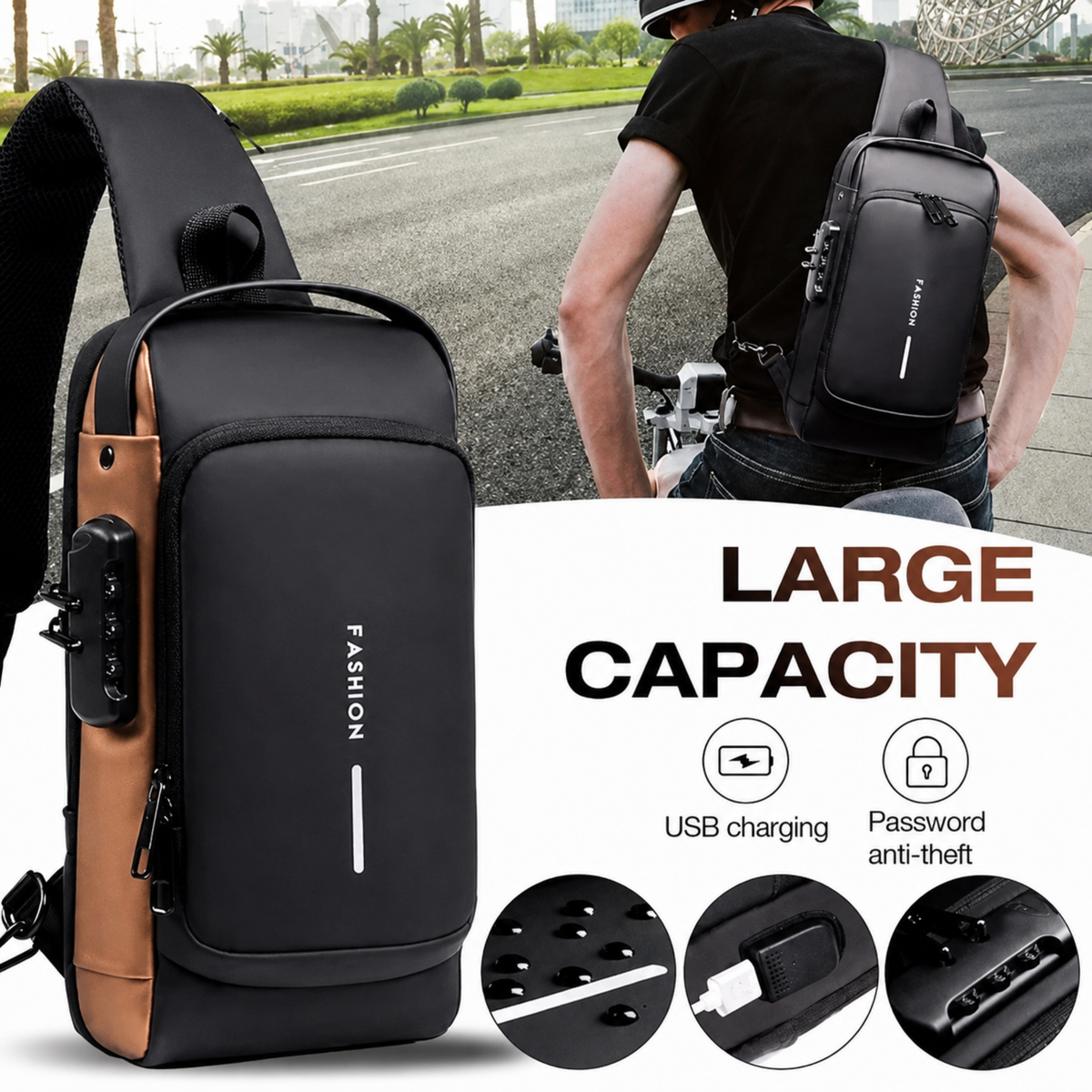 Anti Theft Crossbody Bag for Men – USB, Hard Shell