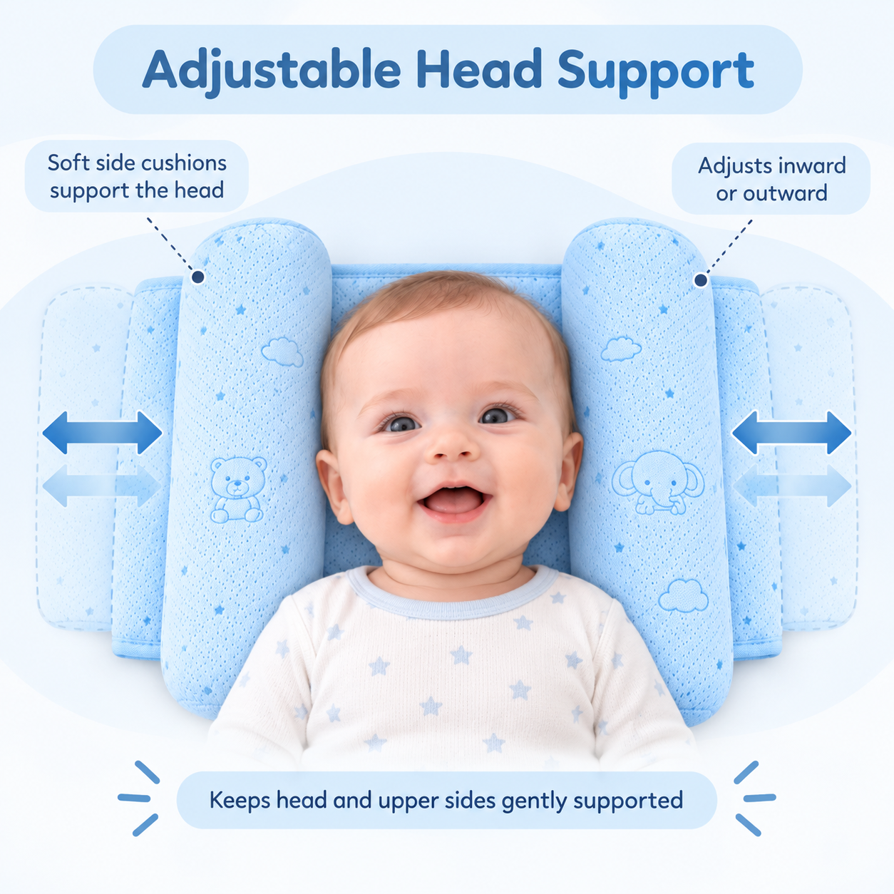 Baby Head Shaping Pillow – Anti Flat Head, Memory Foam