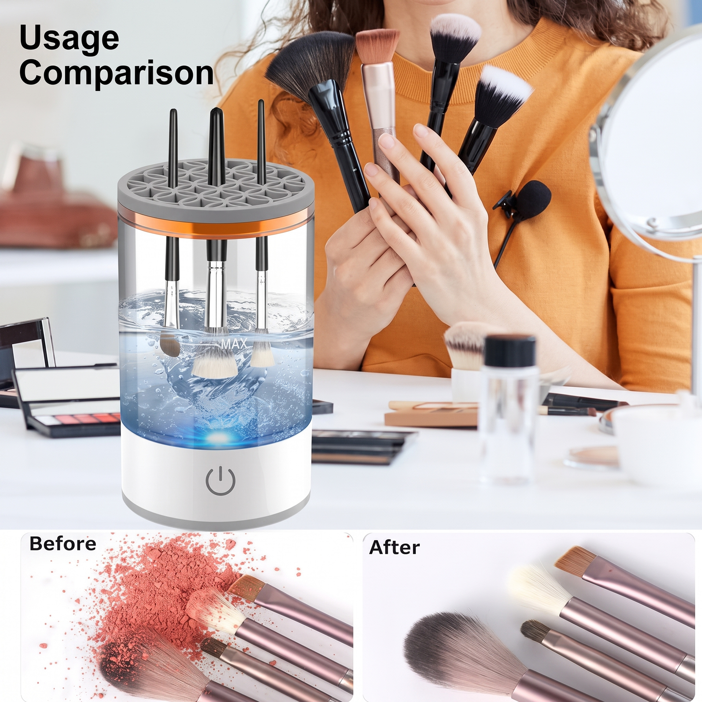 Automatic Makeup Brush Cleaner Machine — Fast Spin Wash & Dry Kit
