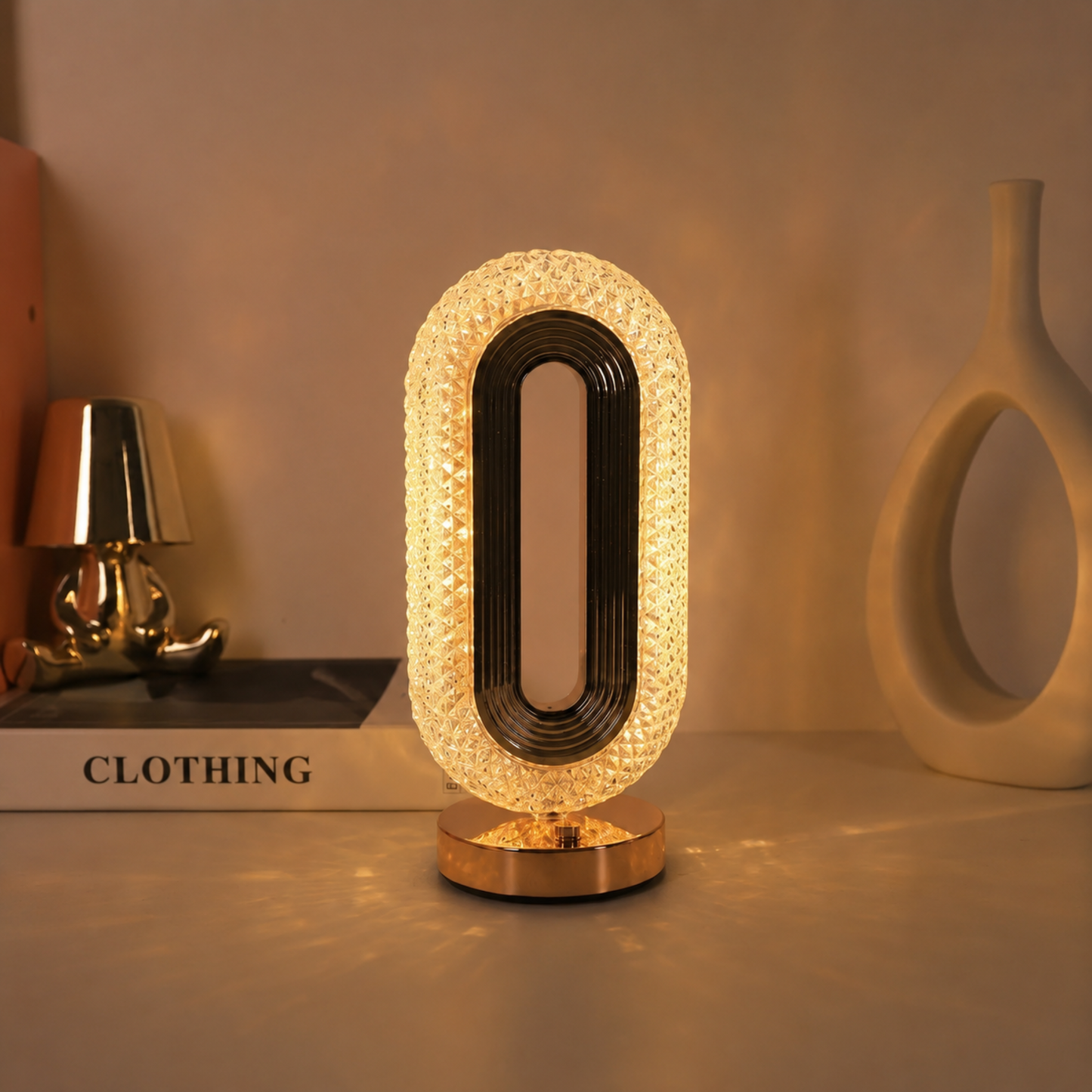 Crystal Oval Table Lamp – Rechargeable Night Light