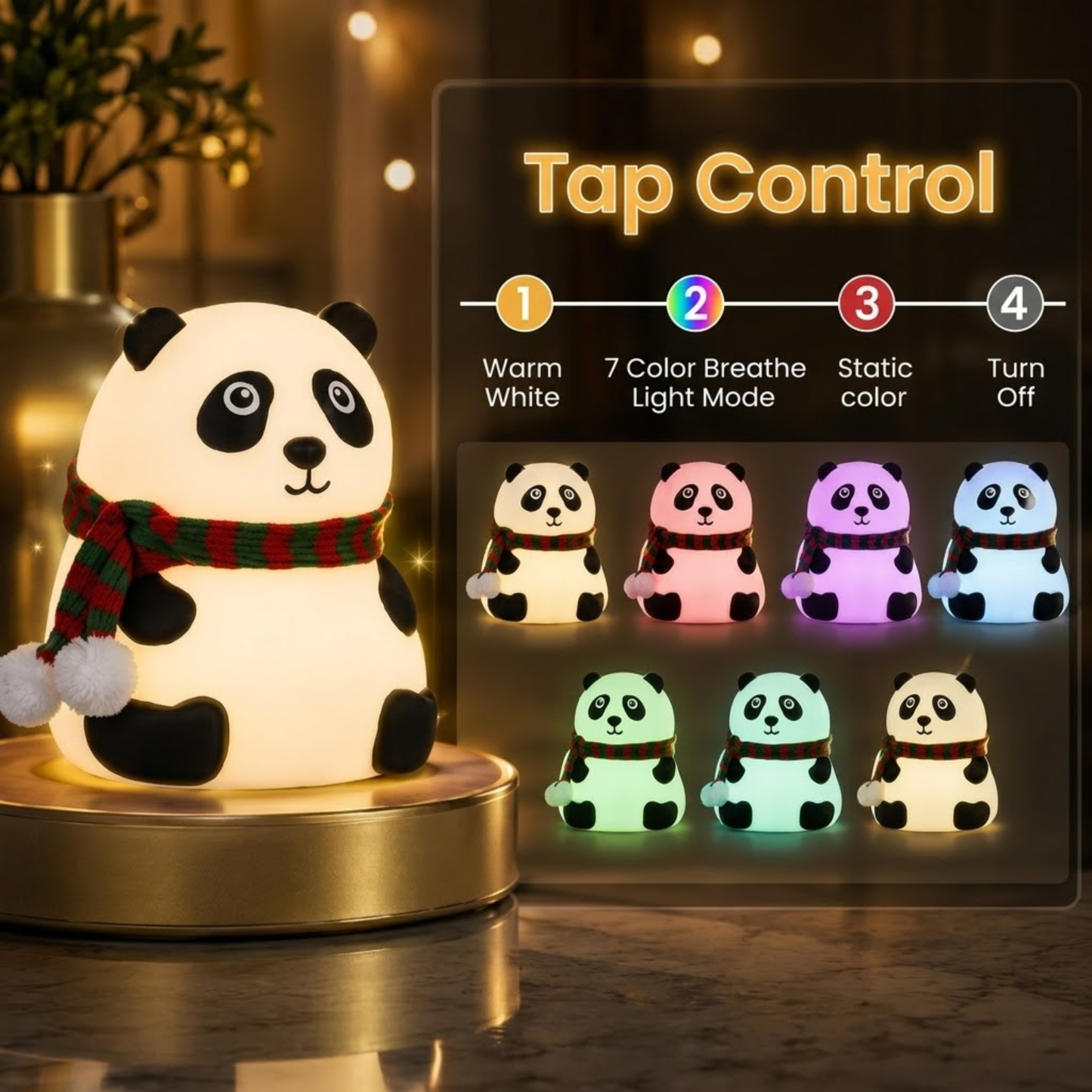 Cute Silicone LED Night Light – Panda Touch Lamp