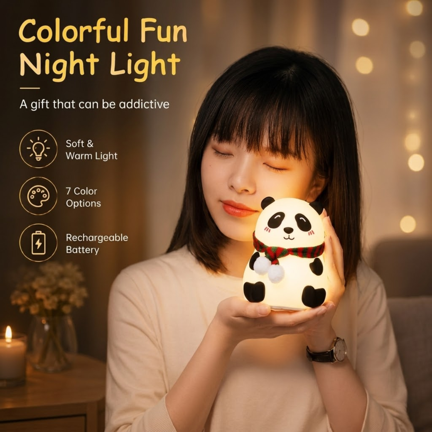 Cute Silicone LED Night Light – Panda Touch Lamp
