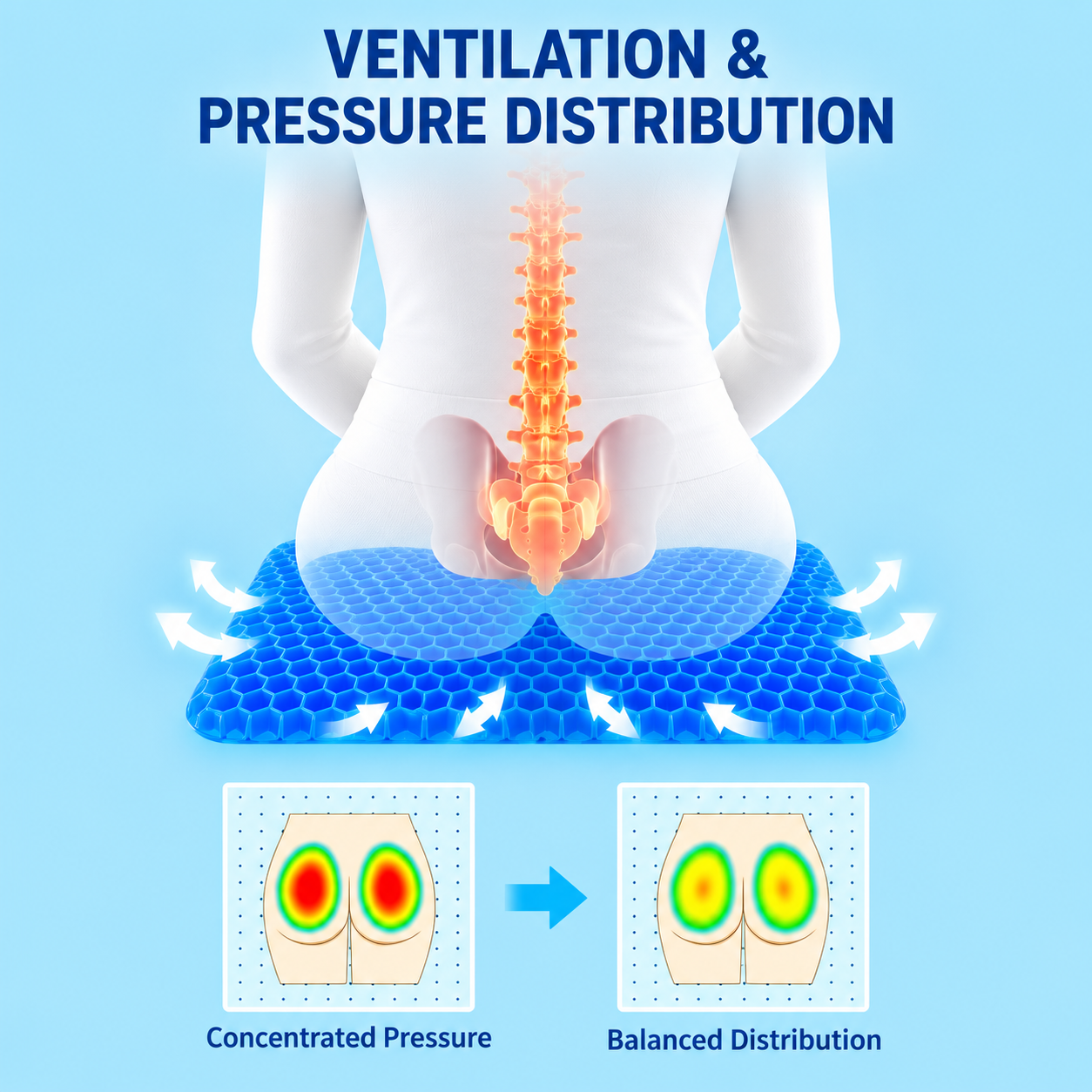 Gel Seat Cushion – Honeycomb Pressure Relief Pad