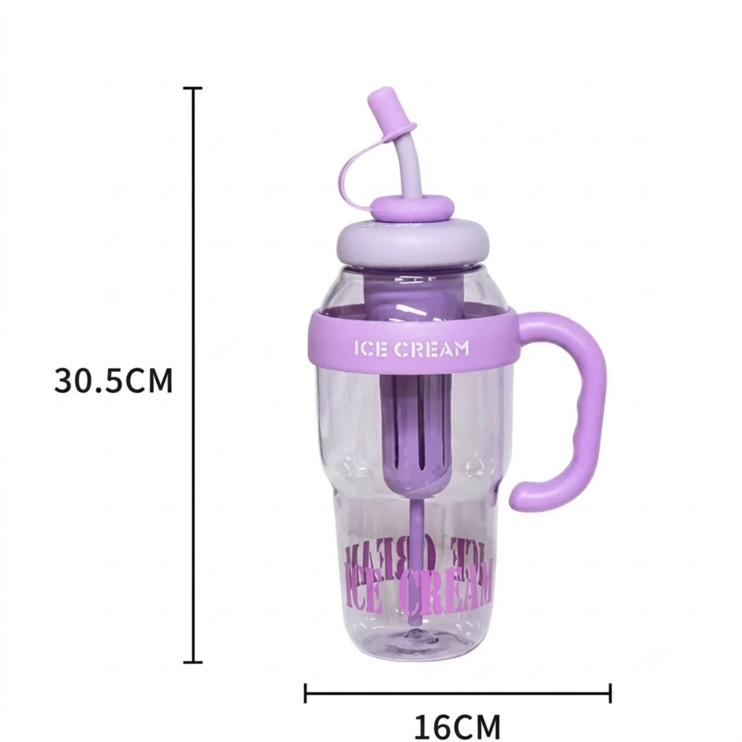 Ice Cream Water Bottle – 1200ml Leakproof, Straw