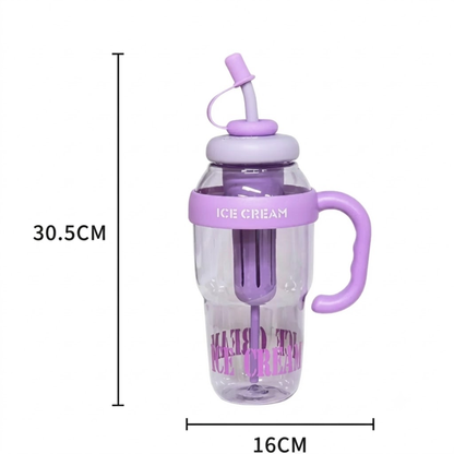 Ice Cream Water Bottle – 1200ml Leakproof, Straw