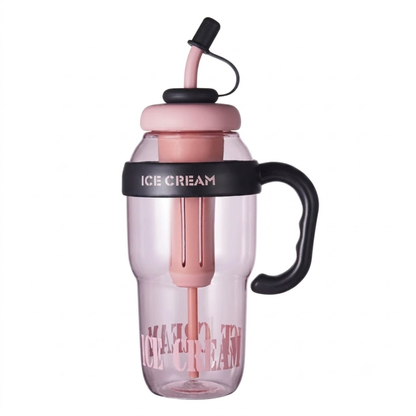 Ice Cream Water Bottle – 1200ml Leakproof, Straw
