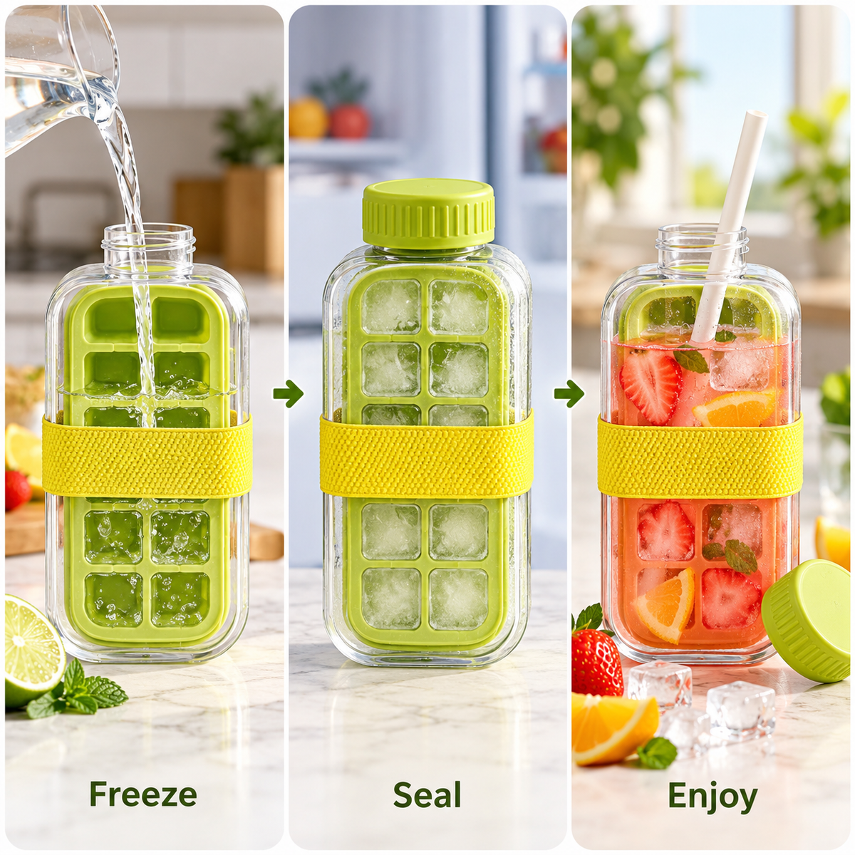 2-in-1 Ice Cube Making Bottle – Touch-Free
