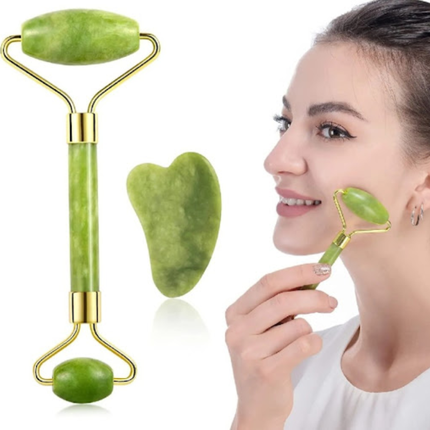 Jade Roller & Gua Sha Set – Natural Facial Massager