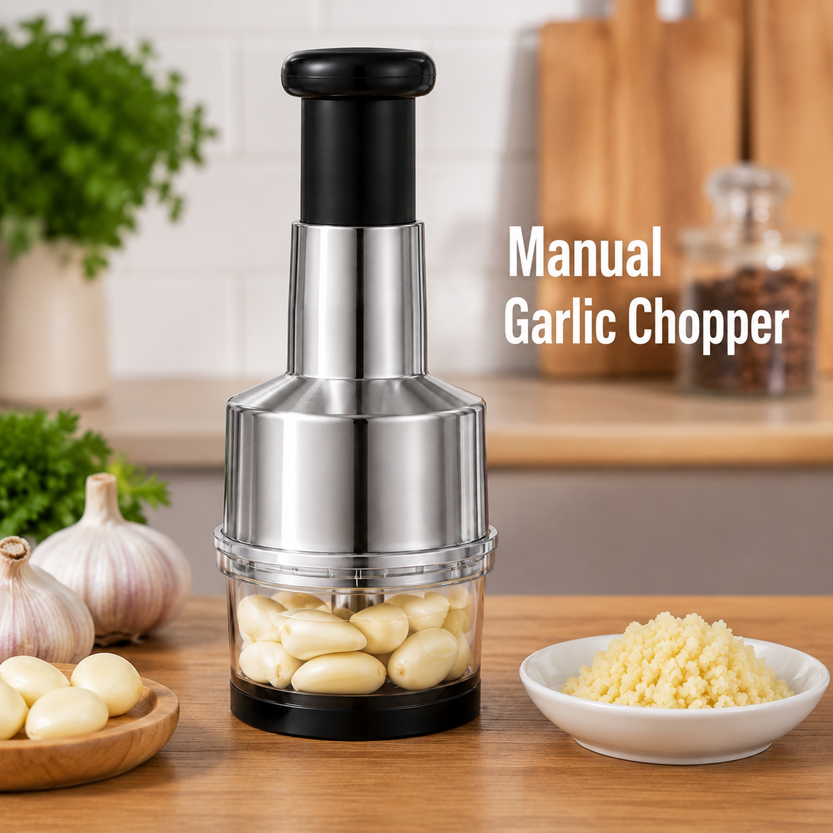 Manual Garlic Chopper – Pull String, Stainless Steel