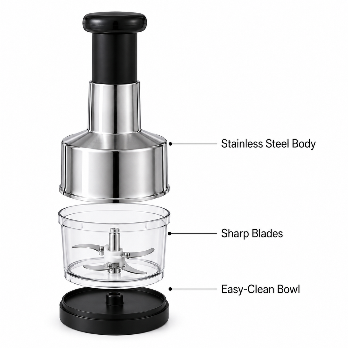 Manual Garlic Chopper – Pull String, Stainless Steel