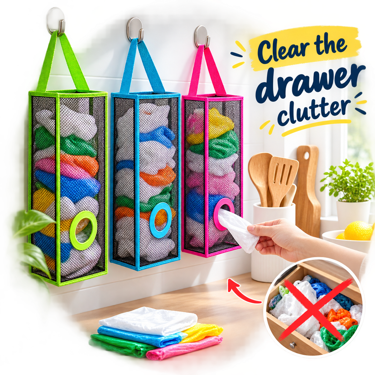 Plastic Bag Holder – Hanging Kitchen Bag Dispenser