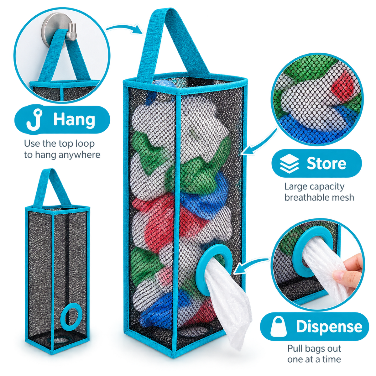 Plastic Bag Holder – Hanging Kitchen Bag Dispenser