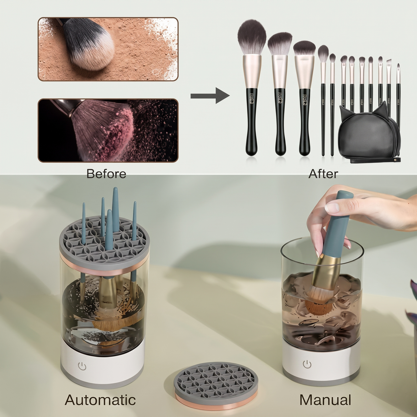 Automatic Makeup Brush Cleaner Machine — Fast Spin Wash & Dry Kit