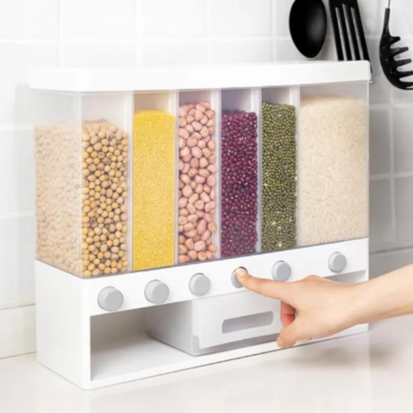 Rice Storage Container – 6-Grid Airtight Dispenser