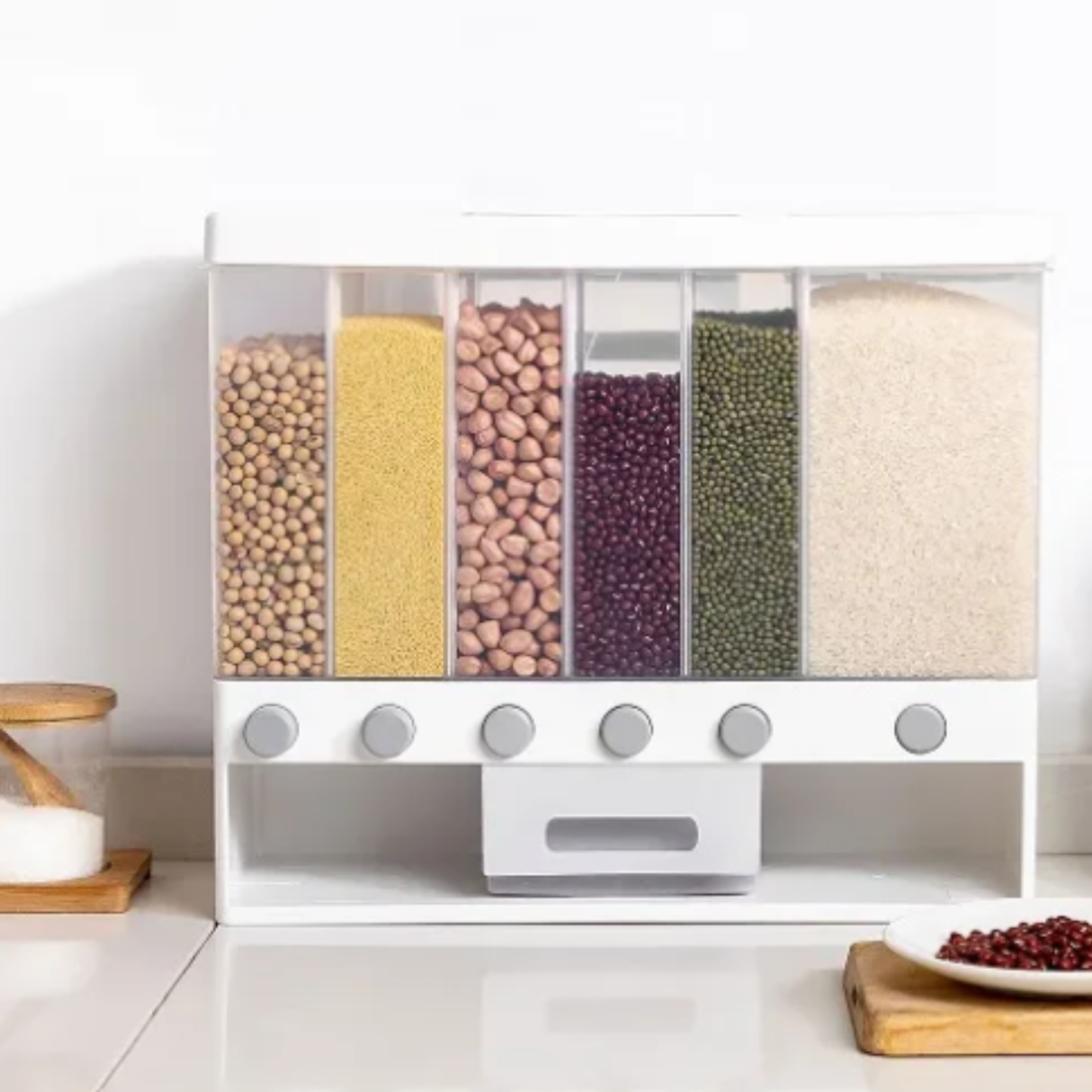 Rice Storage Container – 6-Grid Airtight Dispenser