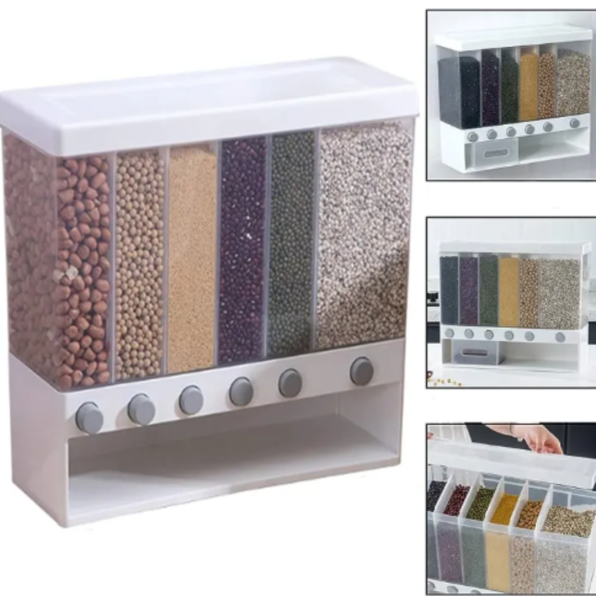 Rice Storage Container – 6-Grid Airtight Dispenser