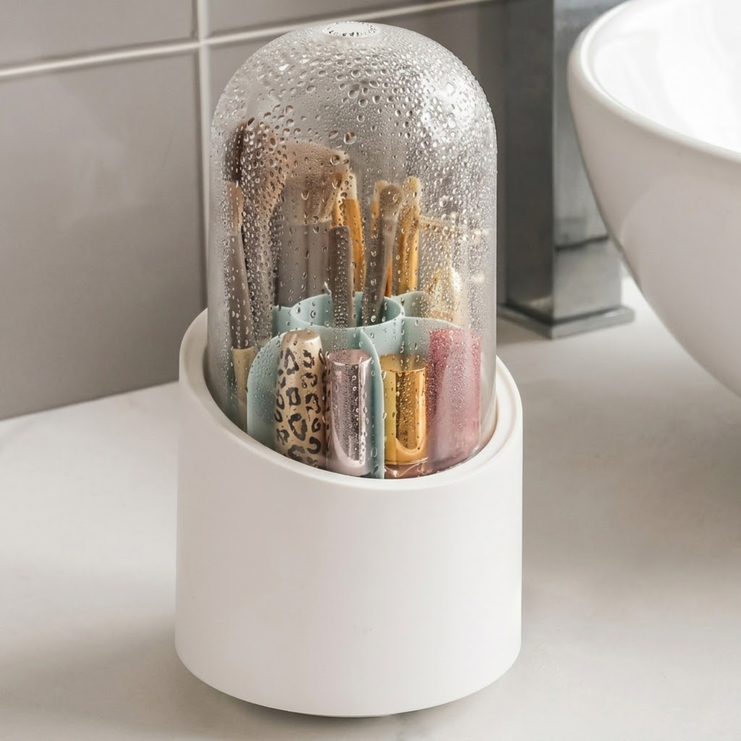 Rotating Makeup Brush Holder – Dustproof with Lid