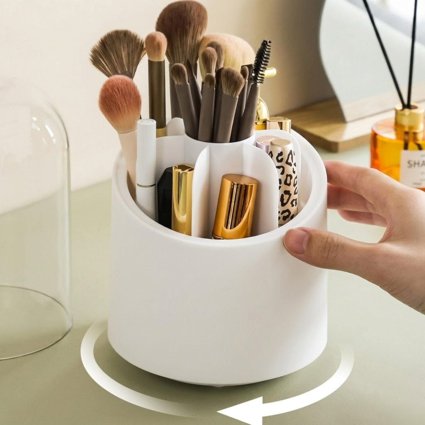 Rotating Makeup Brush Holder – Dustproof with Lid