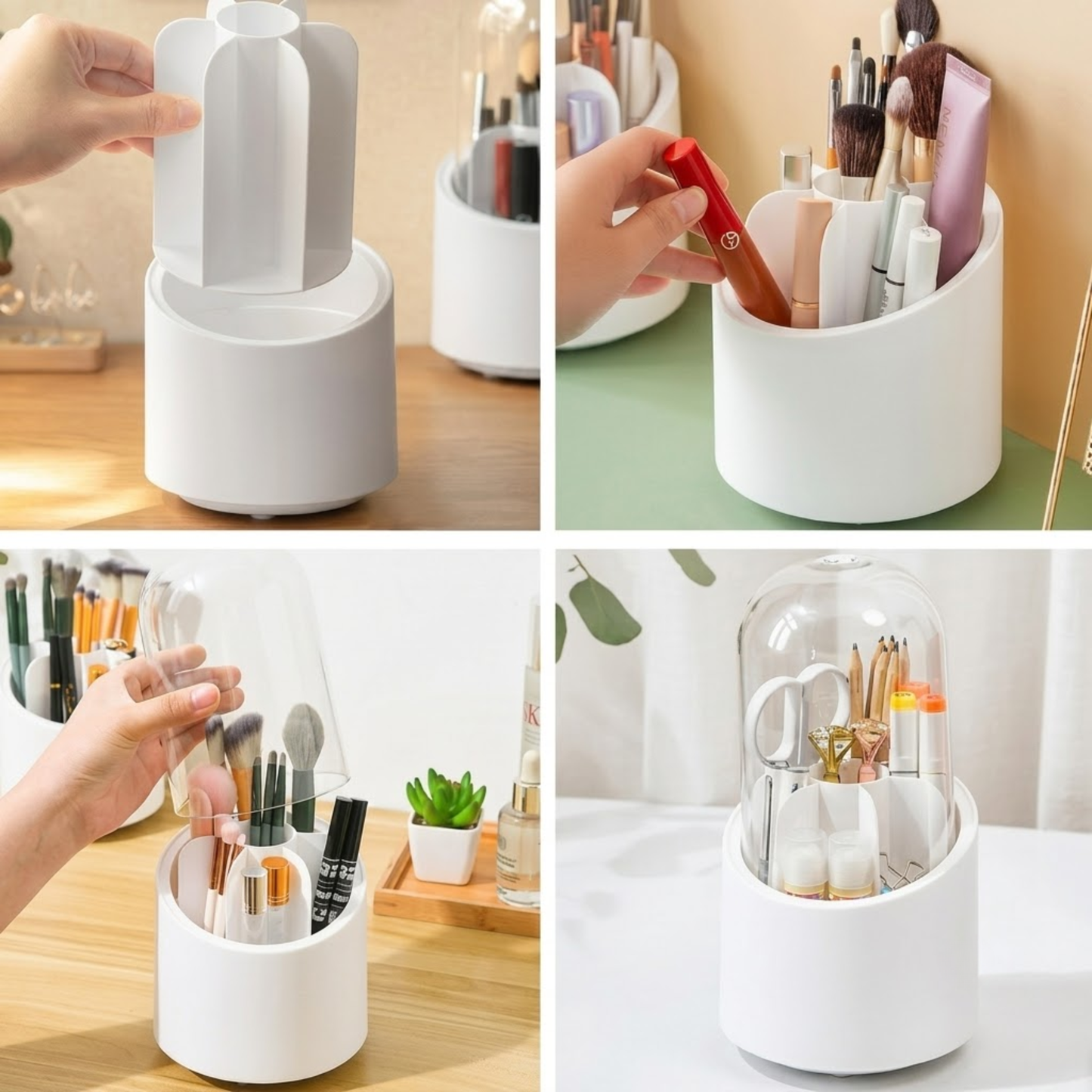 Rotating Makeup Brush Holder – Dustproof with Lid