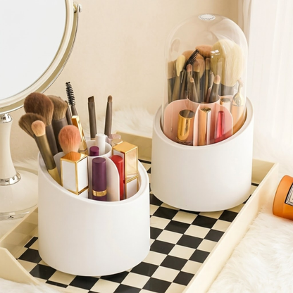 Rotating Makeup Brush Holder – Dustproof with Lid