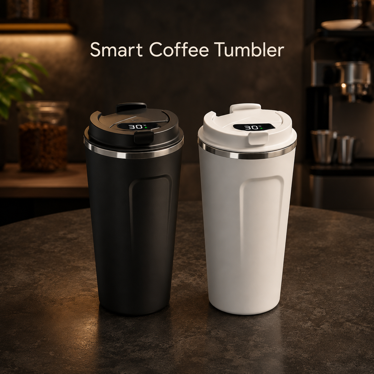 Coffee Cup with Temperature Display – LED, Stainless
