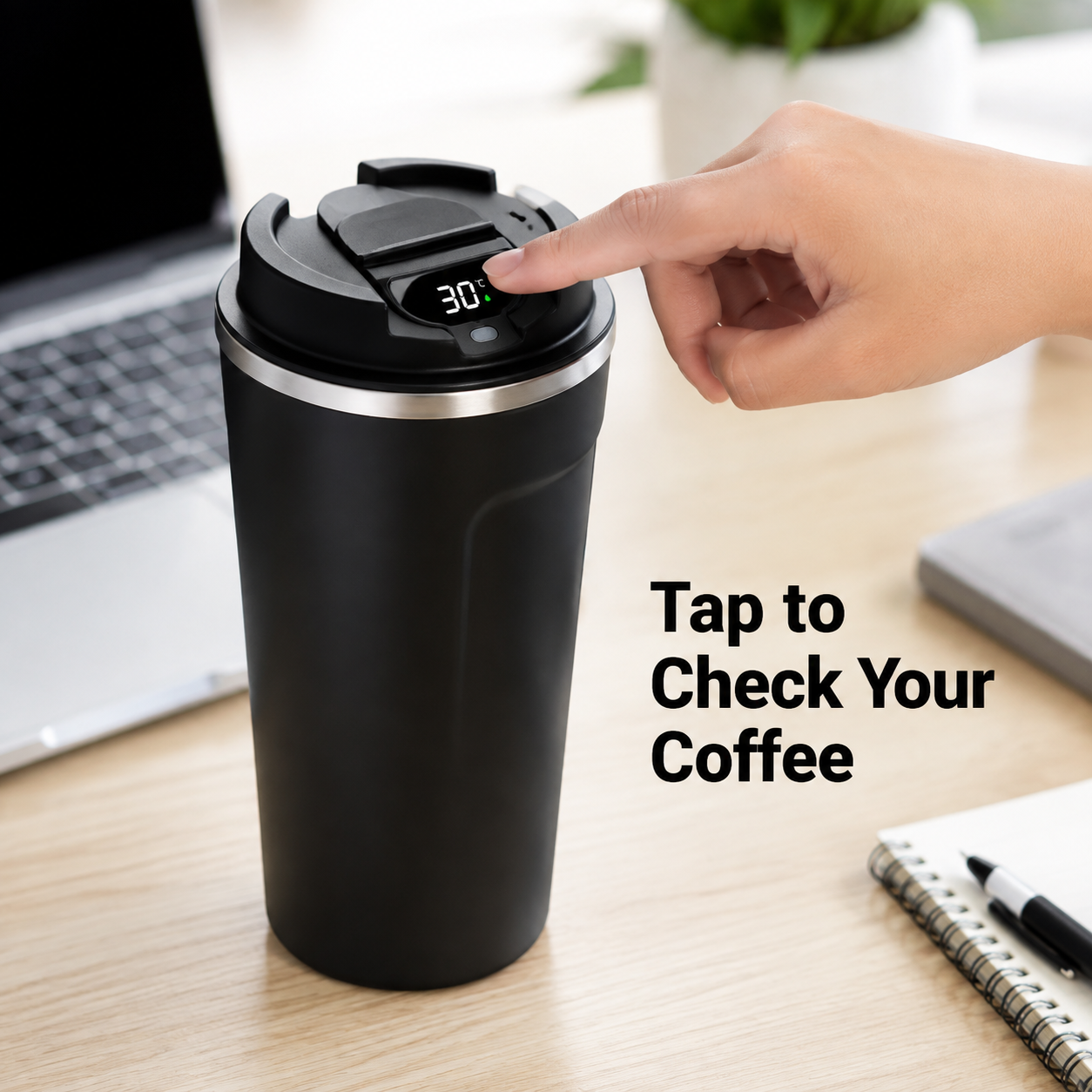 Coffee Cup with Temperature Display – LED, Stainless