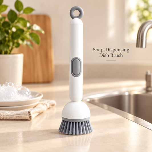 Soap Dispensing Dish Brush – 360° Rotating, 6-in-1
