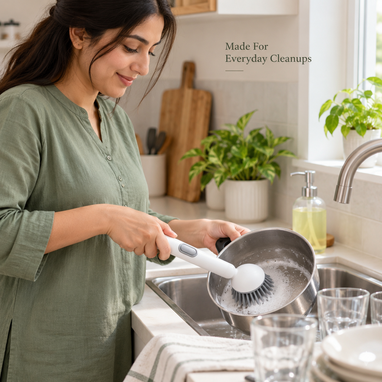 Soap Dispensing Dish Brush – 360° Rotating, 6-in-1