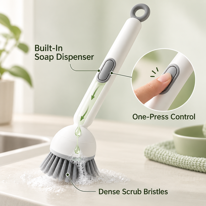 Soap Dispensing Dish Brush – 360° Rotating, 6-in-1