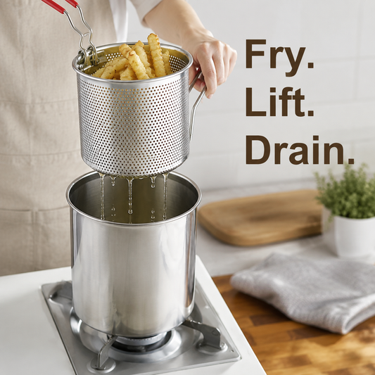 Deep Frying Pot – Stainless Steel with Strainer Basket