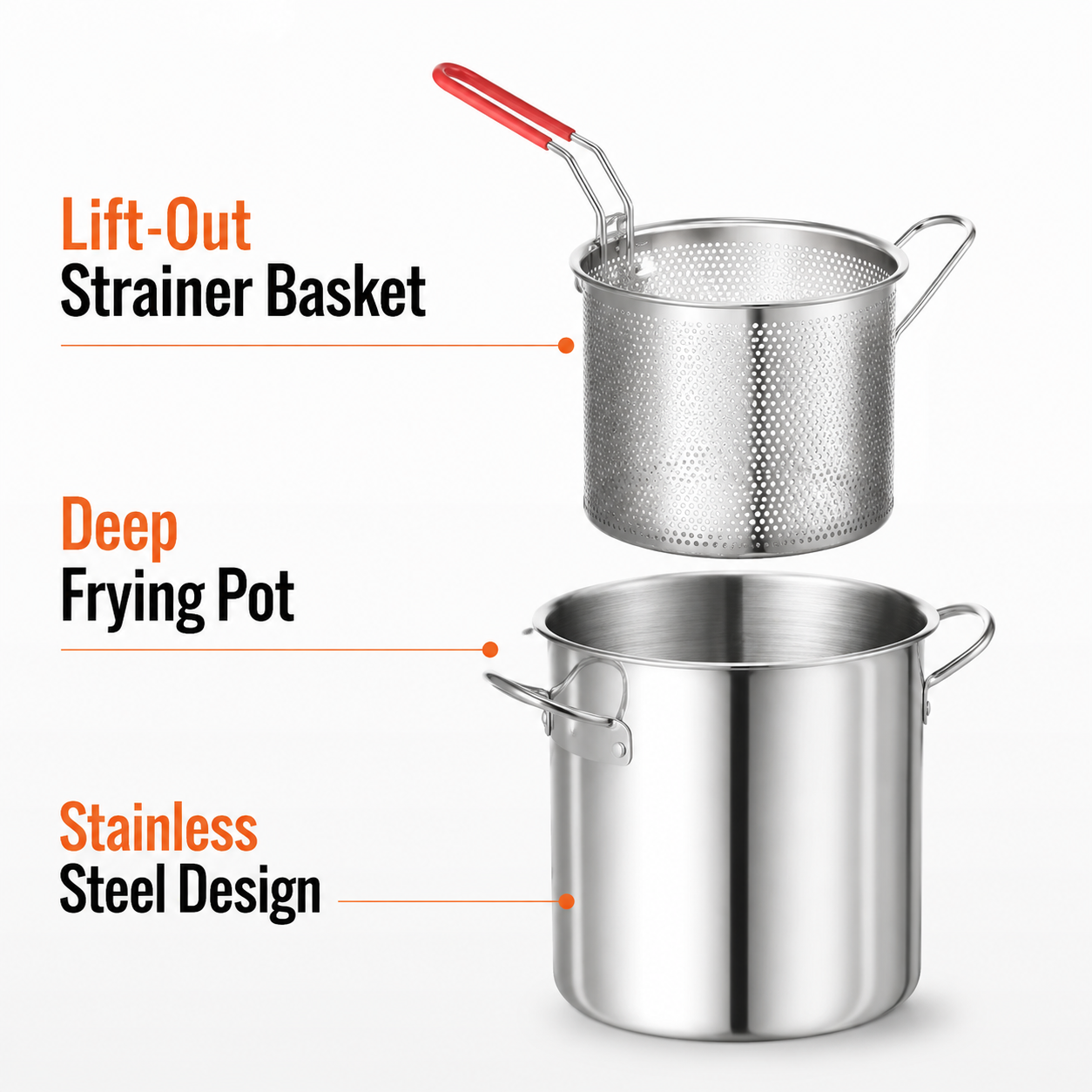 Deep Frying Pot – Stainless Steel with Strainer Basket