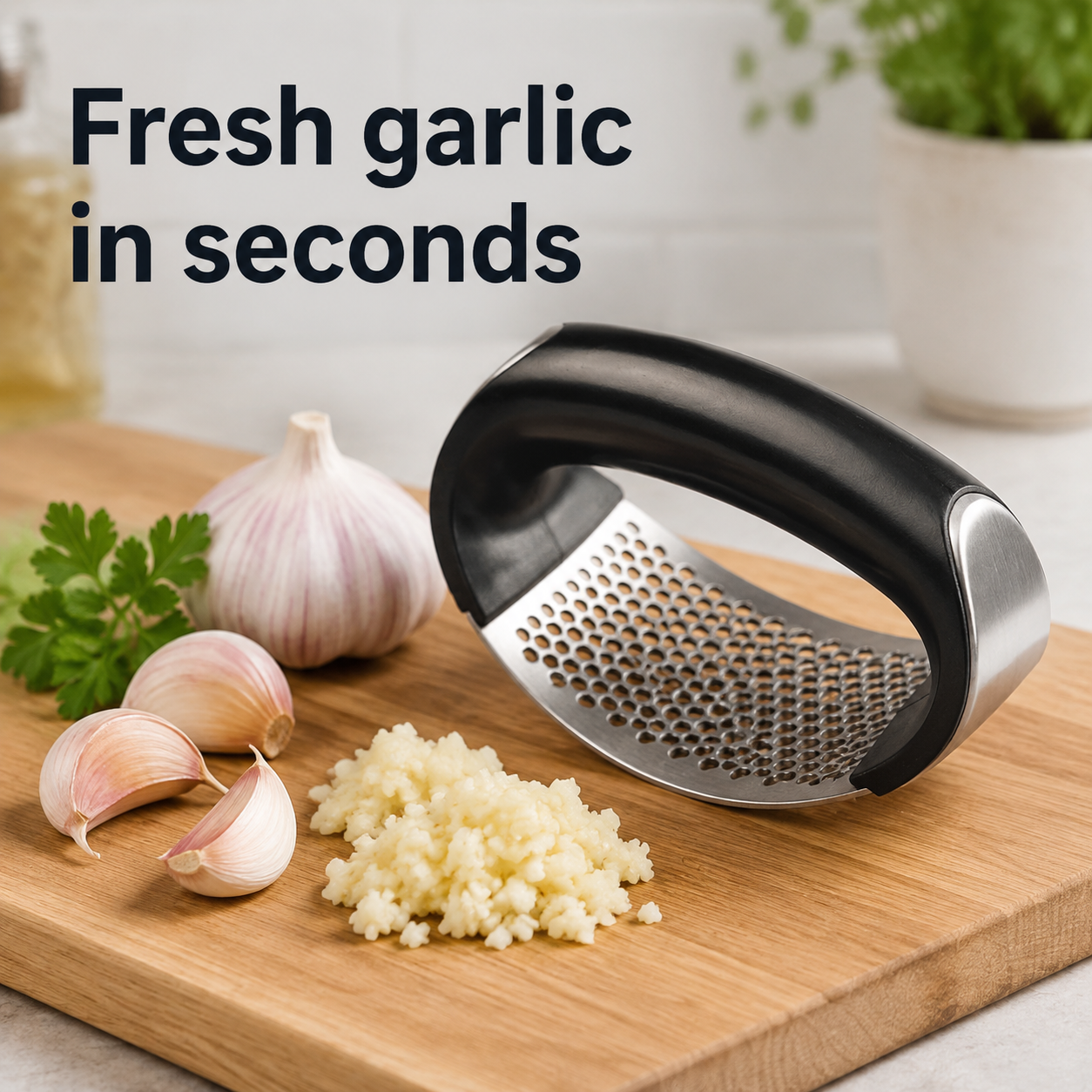 Garlic Press Rocker – Stainless Steel Mincer & Crusher