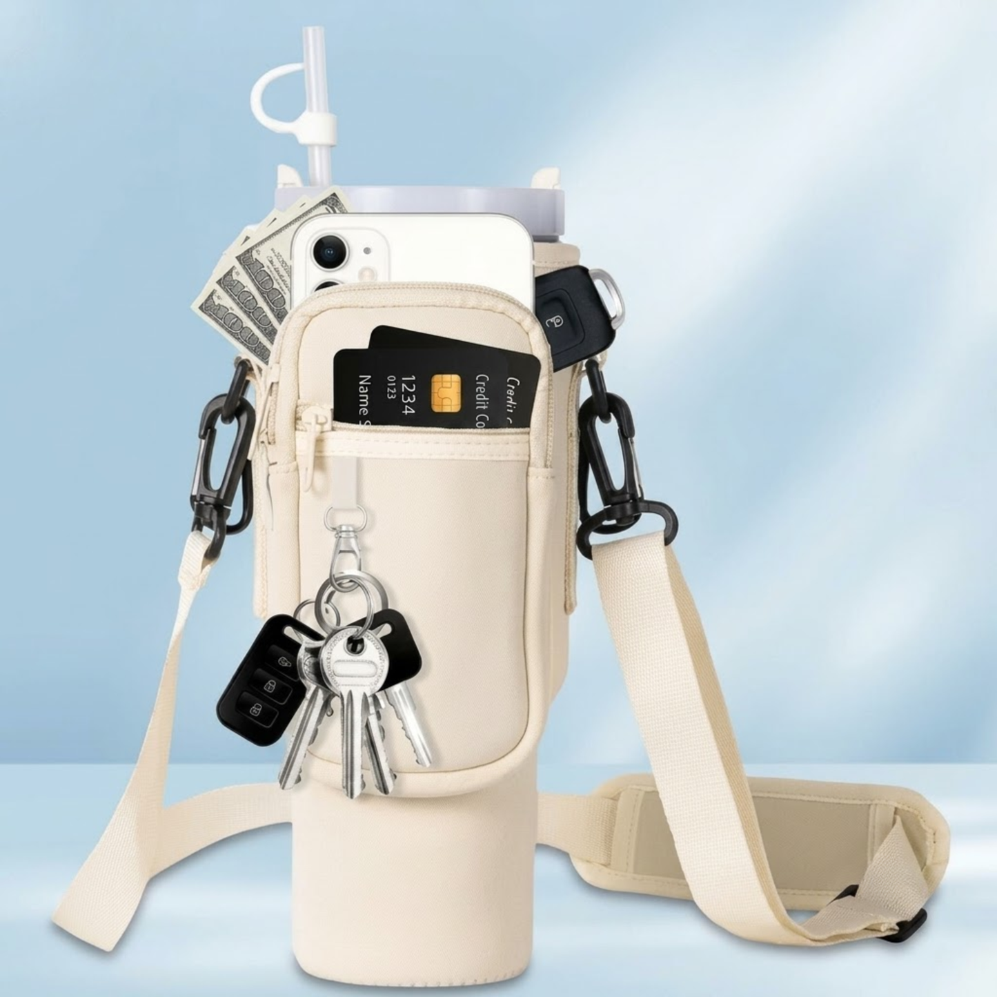 Tumbler Carrier Bag – With Phone Pocket, Strap