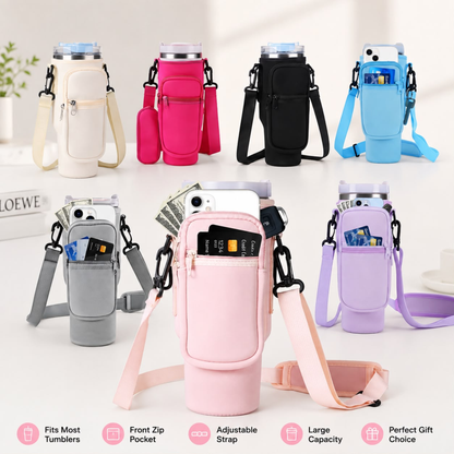 Tumbler Carrier Bag – With Phone Pocket, Strap