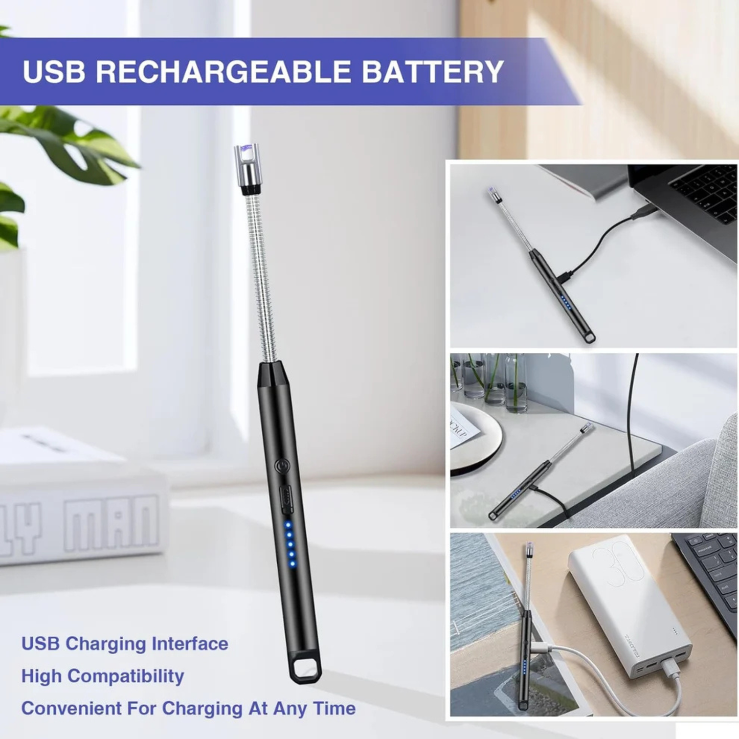 Electric Lighter – USB Rechargeable, Windproof