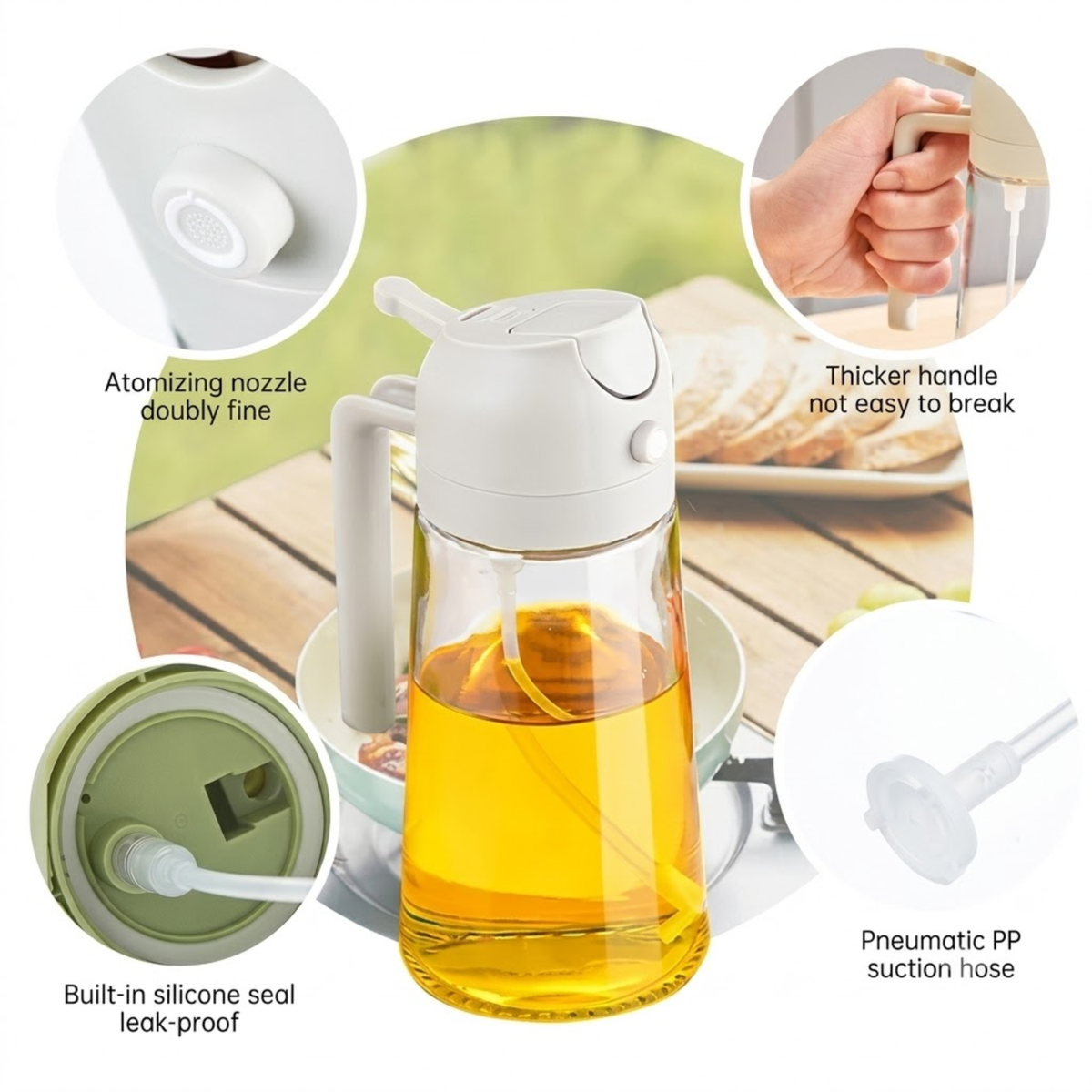 Glass Oil Spray Bottle – 470ml Refillable Mister