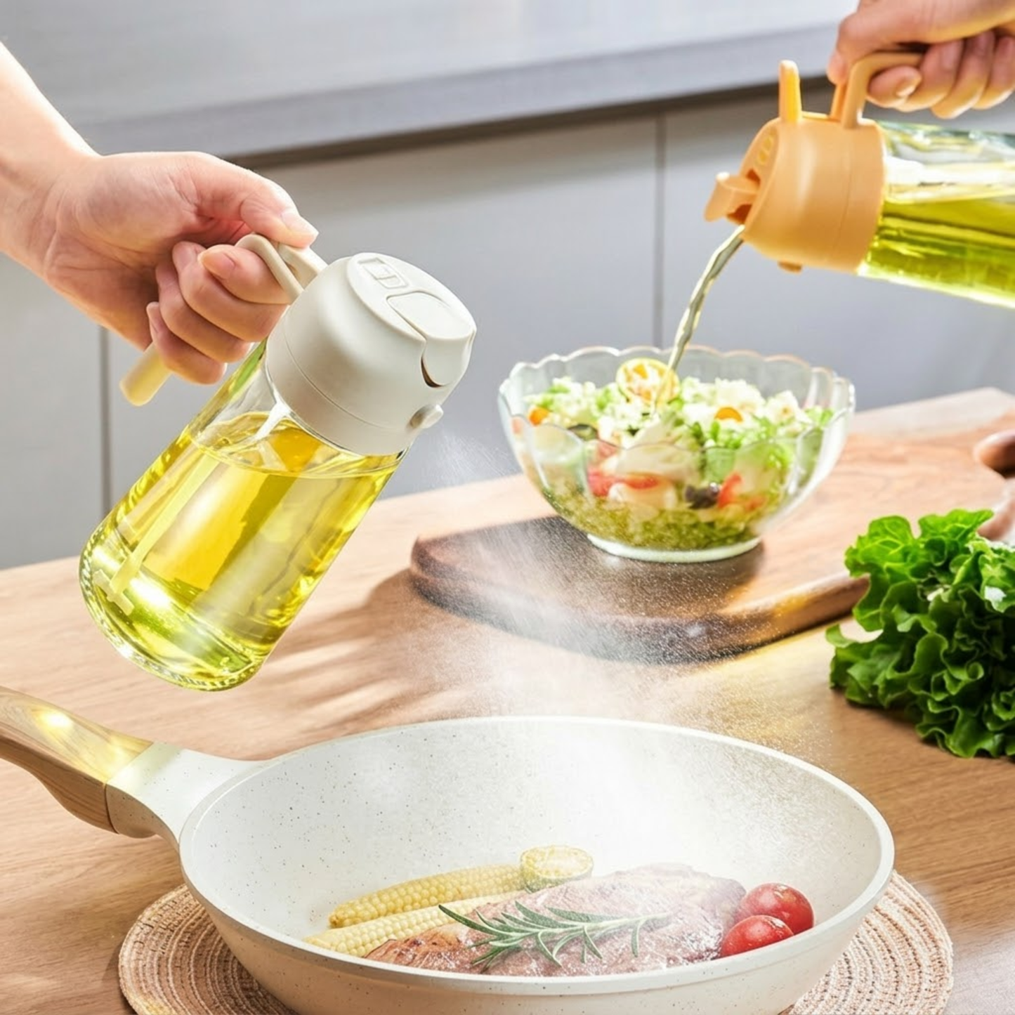 Glass Oil Spray Bottle – 470ml Refillable Mister