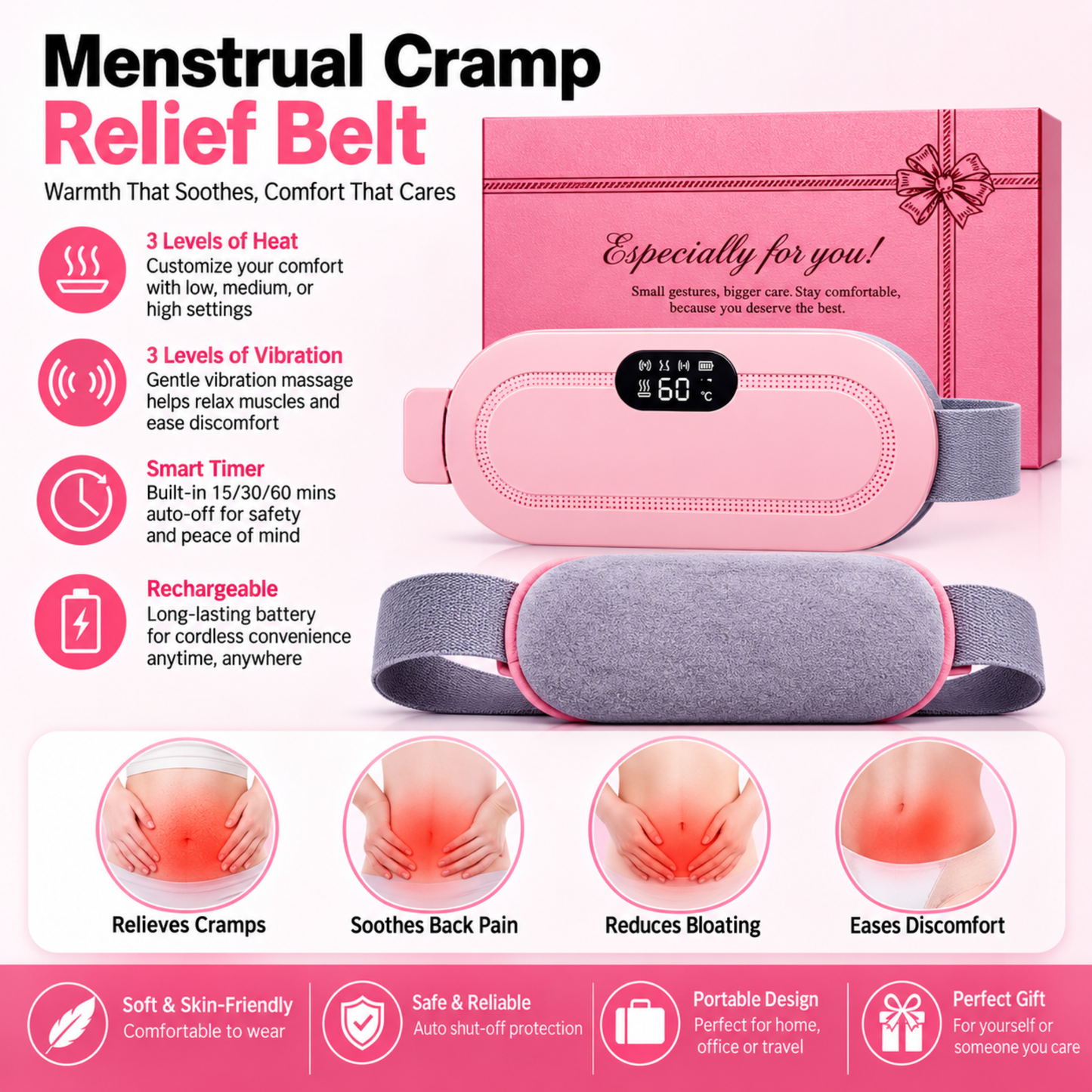 Period Relief Belt – Portable Heating & Massage