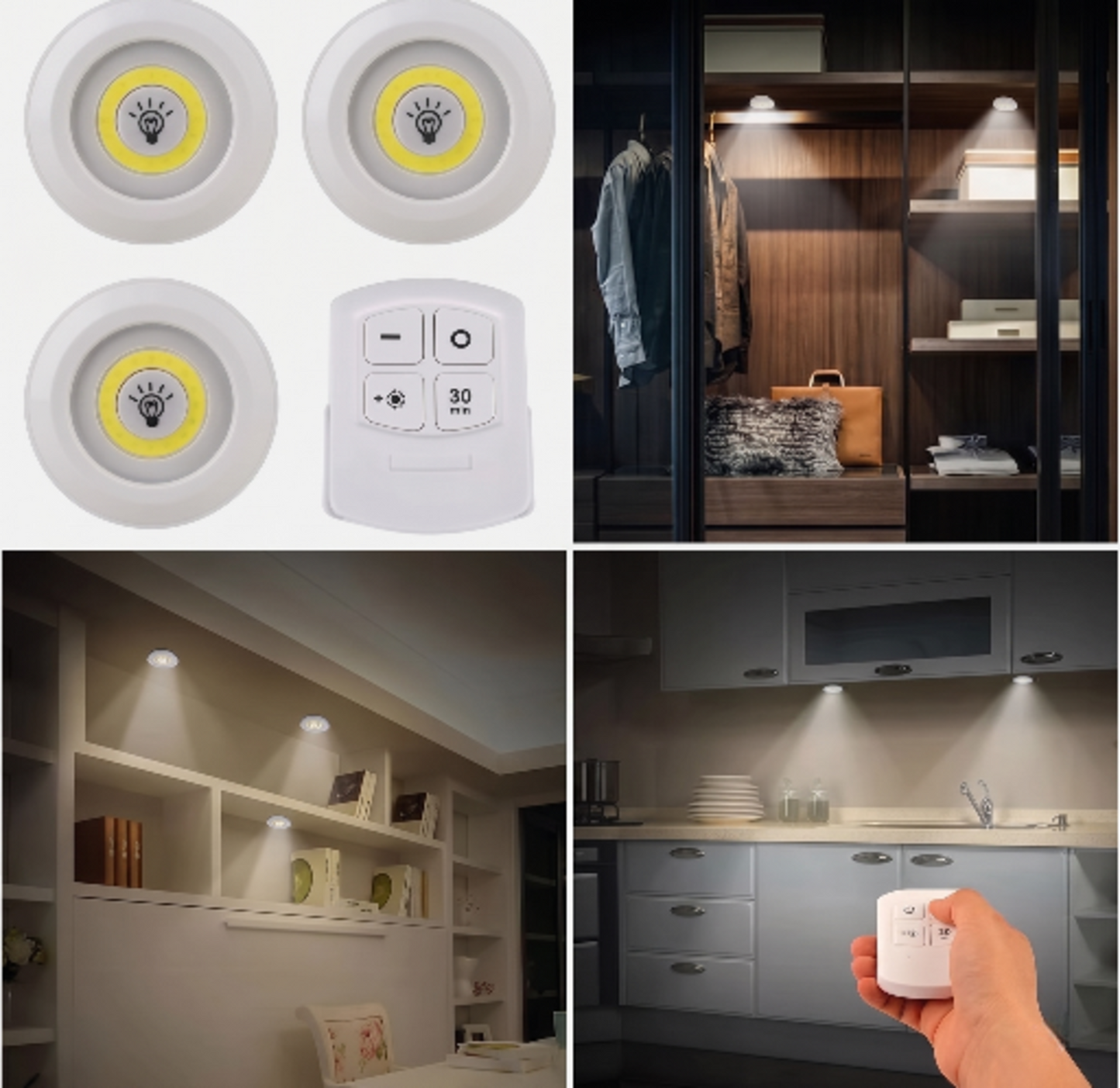 LED Puck Lights with Remote – 3 Pack, Dimmable