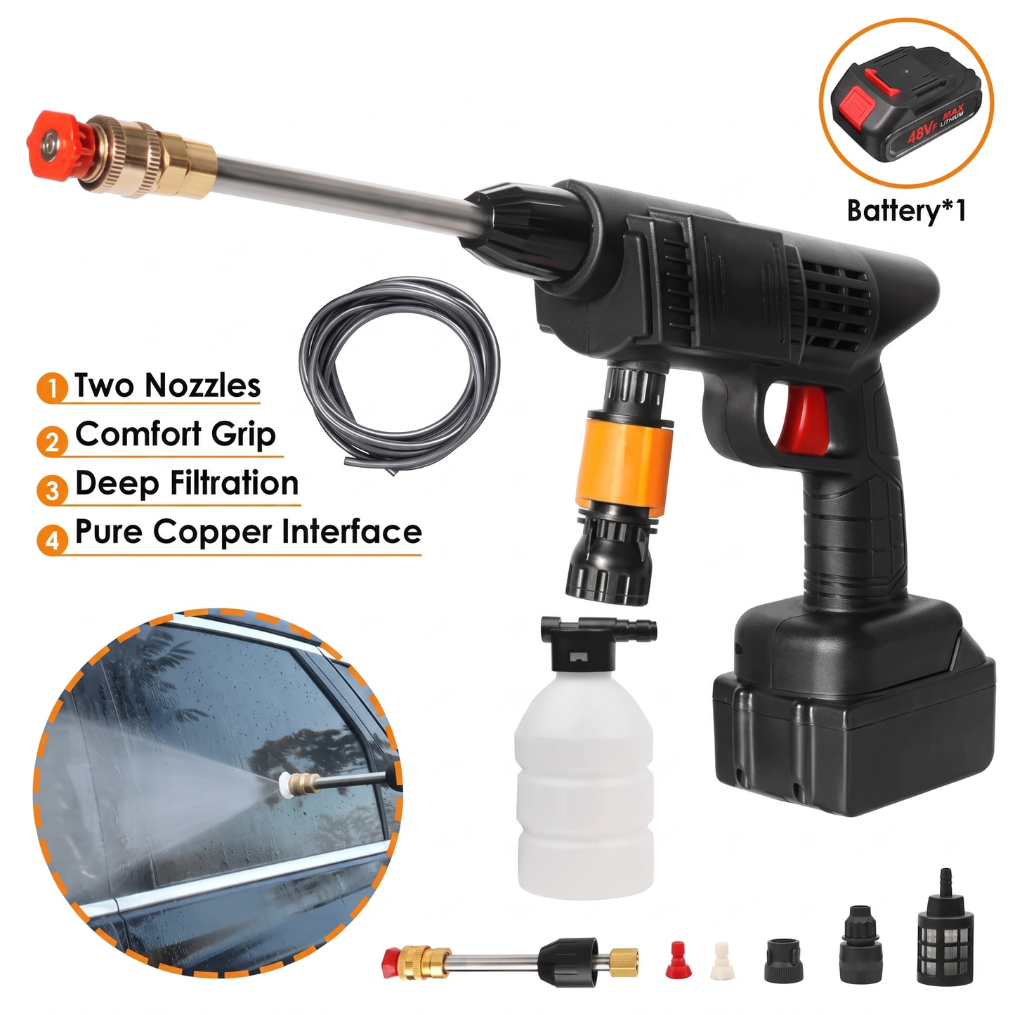 High Pressure Car Wash Gun with Adjustable Nozzle