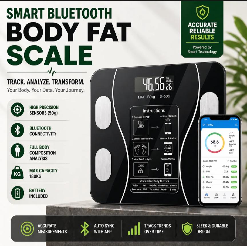 Smart Bluetooth Weight Scale – Digital, BMI