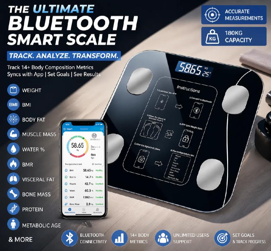 Smart Bluetooth Weight Scale – Digital, BMI